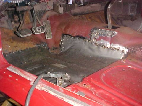 1967 Mercury Cougar - Tacking the new pan in place