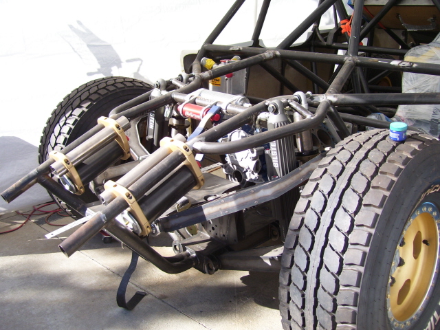 Trophy truck rear suspension with dual shocks and coilover shocks
