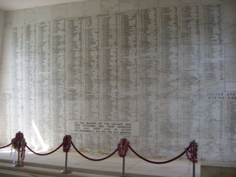 1985 Ford Bronco - A memorial wall displays the names of fallen servicemen, including a dedication to those lost on the USS Arizona during the attack on Pearl…