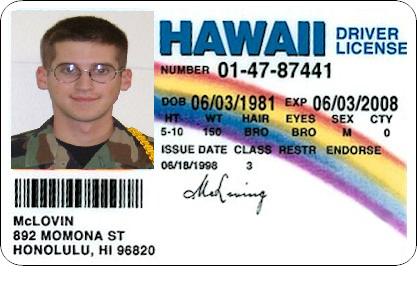 1986 Ford Bronco - Hawaii driver's license shows personal information and a photo of the holder.