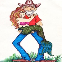 1997 Ford F-350 - A man carries a mermaid, who is wrapped around his arms.