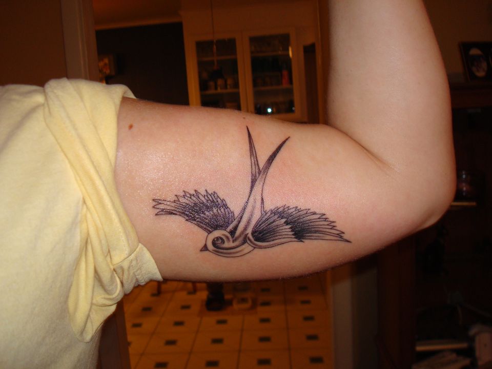 Tattoo of a swallow on someone's arm