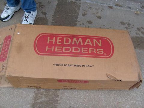 1995 Ford C-150 (Centurion Conversions) - A box for Hedman Headers parts is shown, with the brand name prominently displayed.