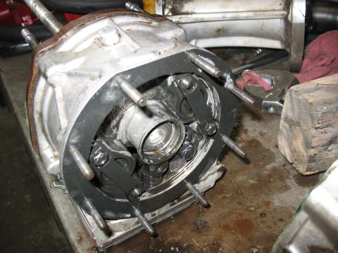 1995 Ford C-350 (Centurion Conversions) - Close-up of a disassembled Gear Vendor overdrive unit, showing internal components and a new gasket.