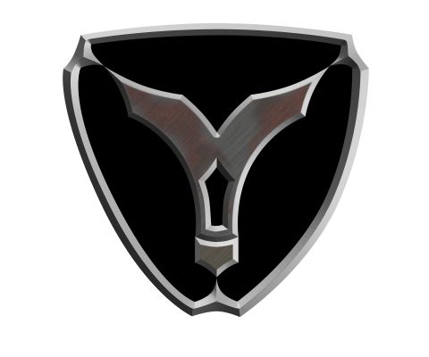 1996 Ford Bronco - A shield-shaped emblem with a metallic border and a stylized design in the center.