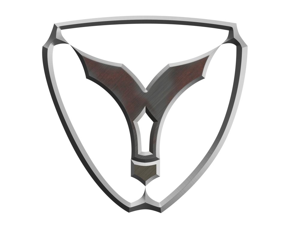 Silver and metallic brown shield-shaped logo with a stylized 'Y' or 'V' shape inside