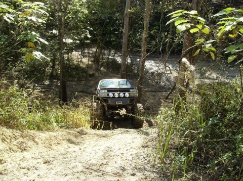 1989 Ford Bronco - 1989 Ford Bronco navigating a muddy, wooded off-road path.