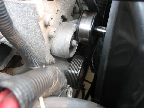 1995 Ford C-350 (Centurion Conversions) - Engine belt tensioner pulley and ribbed belt detail.