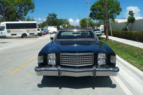 1979 Ford Ranchero - A black car with a distinctive grille and headlights is parked on the side of the road.
