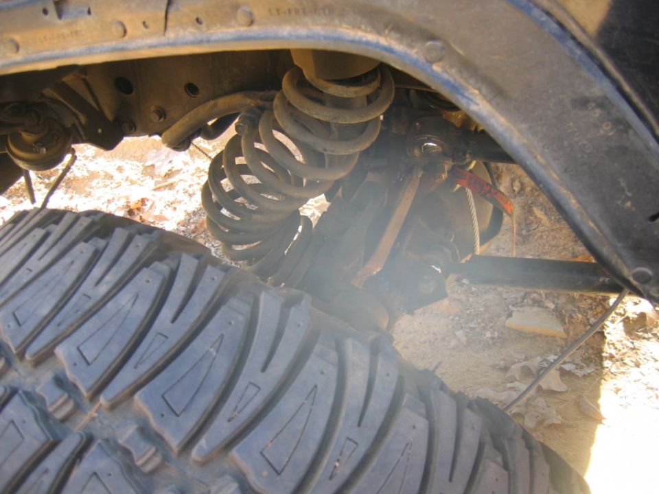 Close-up of vehicle suspension and tire