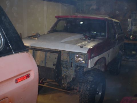 1986 Ford Bronco - This Ford Bronco appears to be undergoing some work in a garage setting.