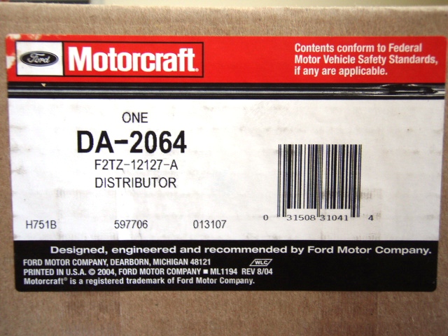 Ford Motorcraft DA-2064 distributor box label close-up