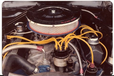 1968 Shelby GT500 - Close-up of a Ford Cobra Jet Ram Air engine, showing the air cleaner and spark plug wires.
