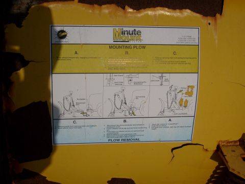 1995 Ford C-350 (Centurion Conversions) - A sticker details the steps for mounting and removing a plow system.