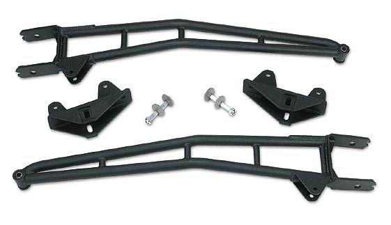 Black suspension control arms and brackets with hardware