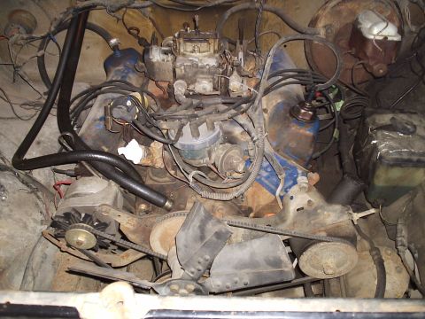 1979 Ford Bronco - Close-up view of a Ford V8 engine bay, showing various components and wiring.