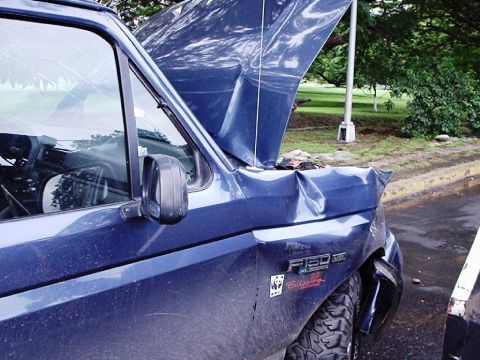 1995 Ford F-150 - This 1995 Ford F-150 sustained significant front-end damage.
