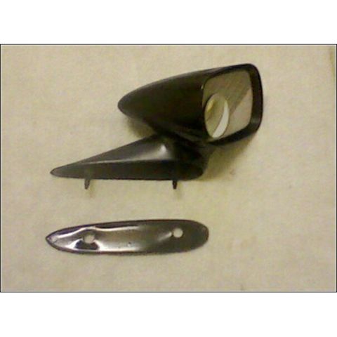 1972 Ford Ranchero - A black car side mirror assembly and its accompanying trim piece are displayed against a neutral background.