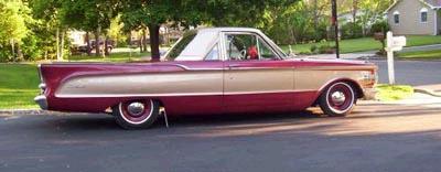 1972 Ford Ranchero - Side view of a classic two-tone red and tan Ford Ranchero pickup.