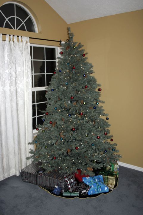 1994 Ford Bronco - A decorated Christmas tree stands ready for the holidays, surrounded by wrapped gifts.