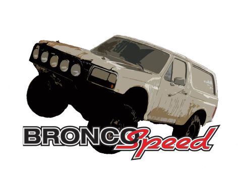 1984 Ford Bronco - This illustration shows a Ford Bronco with off-road lights and "BRONCO Speed" text.