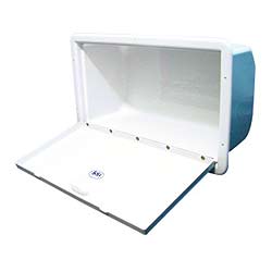 1991 Ford Bronco - White storage box with blue back and open lid, showing Supermotors.net logo.