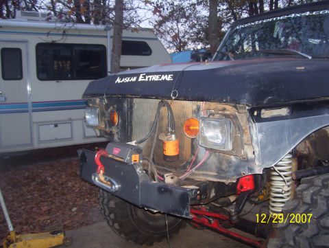 1978 Ford Bronco - Front view of a modified 1978 Ford Bronco with an "Alaskan Extreme" decal on the hood.