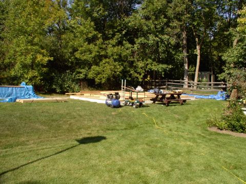 1986 Ford Bronco - Three walls built and laid down on the slab ready to erect. Rear and both sides. We'll stick build the front, main door wall.