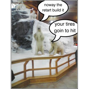 2004 Jeep Wrangler - Diorama scene with polar bears and speech bubbles, SuperMotors.net logo.