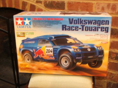 1996 Ford Bronco - Box art for a Volkswagen Race-Touareg R/C car model kit from Tamiya.