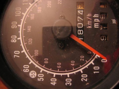 1985 Ford LTD Crown Victoria - This is a close-up of a vehicle's speedometer gauge, showing the odometer reading and speed indicators.