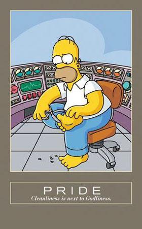 1988 Mercury Grand Marquis - Homer Simpson is shown in a control room, seemingly tending to his toenails, with the word 'PRIDE' above.