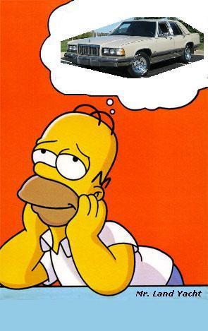 1988 Mercury Grand Marquis - Homer Simpson is depicted in thought, dreaming of a car.