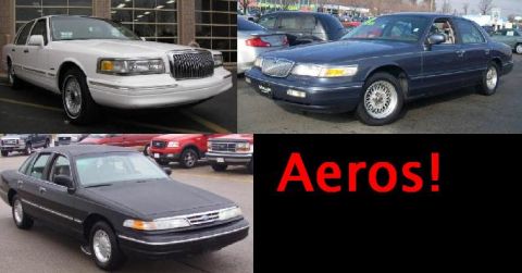 1988 Mercury Grand Marquis - Collage shows three different sedans: Lincoln Town Car, Mercury Grand Marquis, and Ford Crown Victoria, with text.