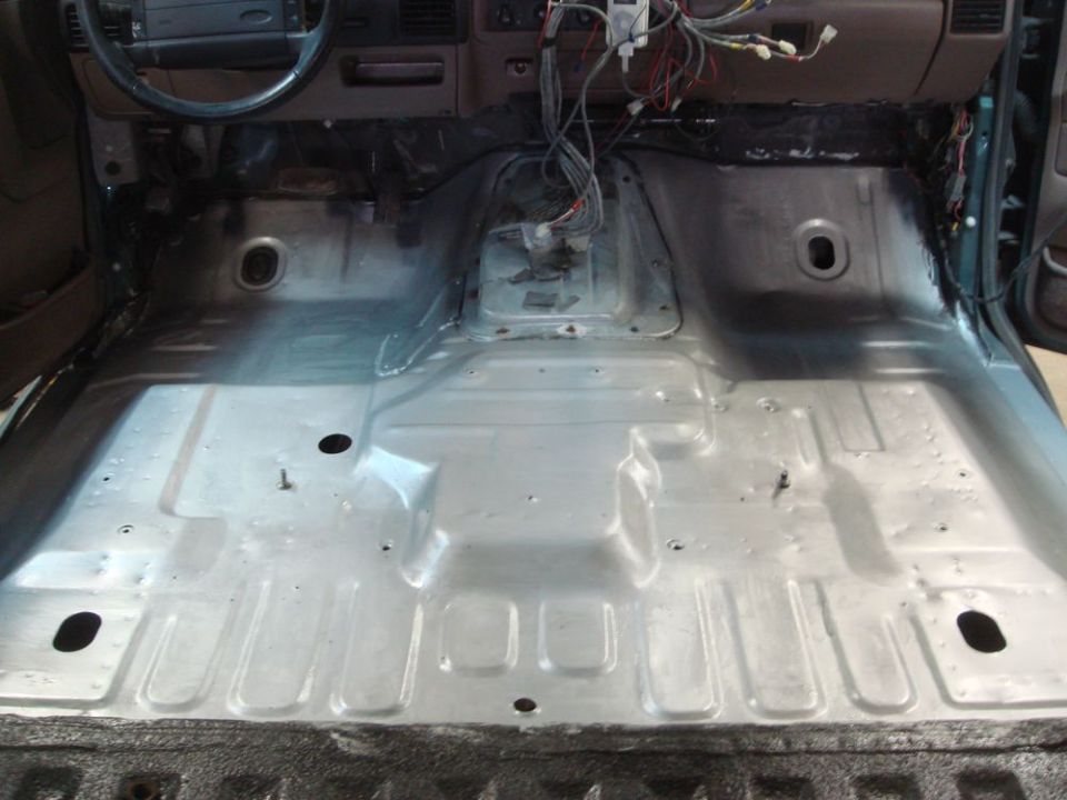 1996 Ford Bronco interior floor pan, stripped bare