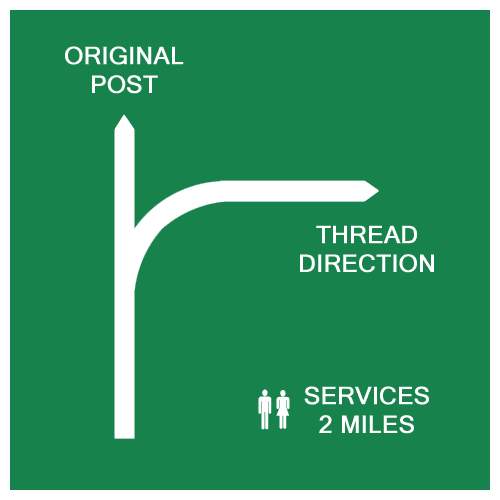 Green forum graphic with arrows labeled Original Post and Thread Direction