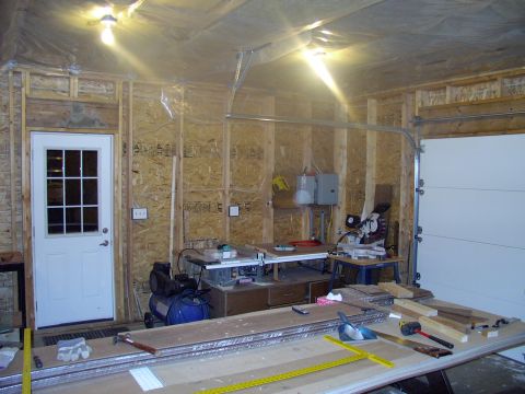 1986 Ford Bronco - Inside shot of the ceiling insulated and the electrical all hooked up. Note one of the 7 quad outlets.