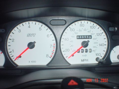 2000 Ford Contour - Interior view of the dashboard gauges, showing SVT badging and an odometer reading of 39,559 miles.