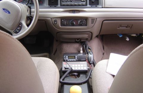 2003 Ford Crown Victoria - Interior view of a 2003 Ford Crown Victoria, equipped with police radio gear.