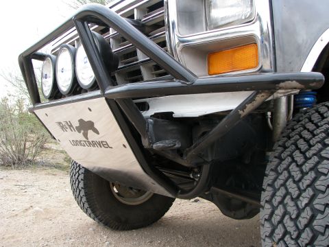 1980 Ford Bronco - Custom front bumper and grille details on a 1980 Ford Bronco, auxiliary lights and skid plate.