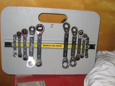 2001 Ford F-150 - Magnetic tool holder displays a set of 10 ratchet wrenches of various sizes.
