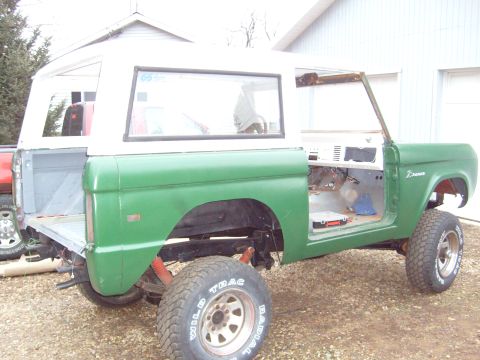 1974 Ford Bronco - This 1974 Ford Bronco is undergoing restoration, with its doors removed and interior exposed.