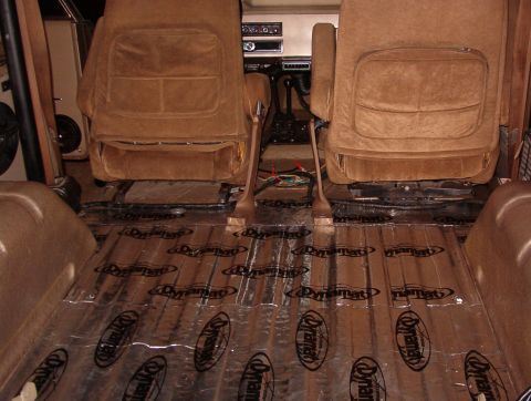 1975 Ford Bronco - The mat is done up to the front seats, and that might be as far as it goes. No noise will come up thru the seats, and there will be a cente…