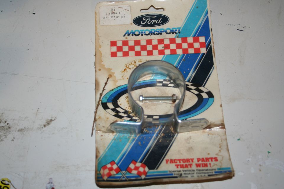 NOS Ford Motorsport coil strap kit M-12044-A1 chrome bracket in original packaging