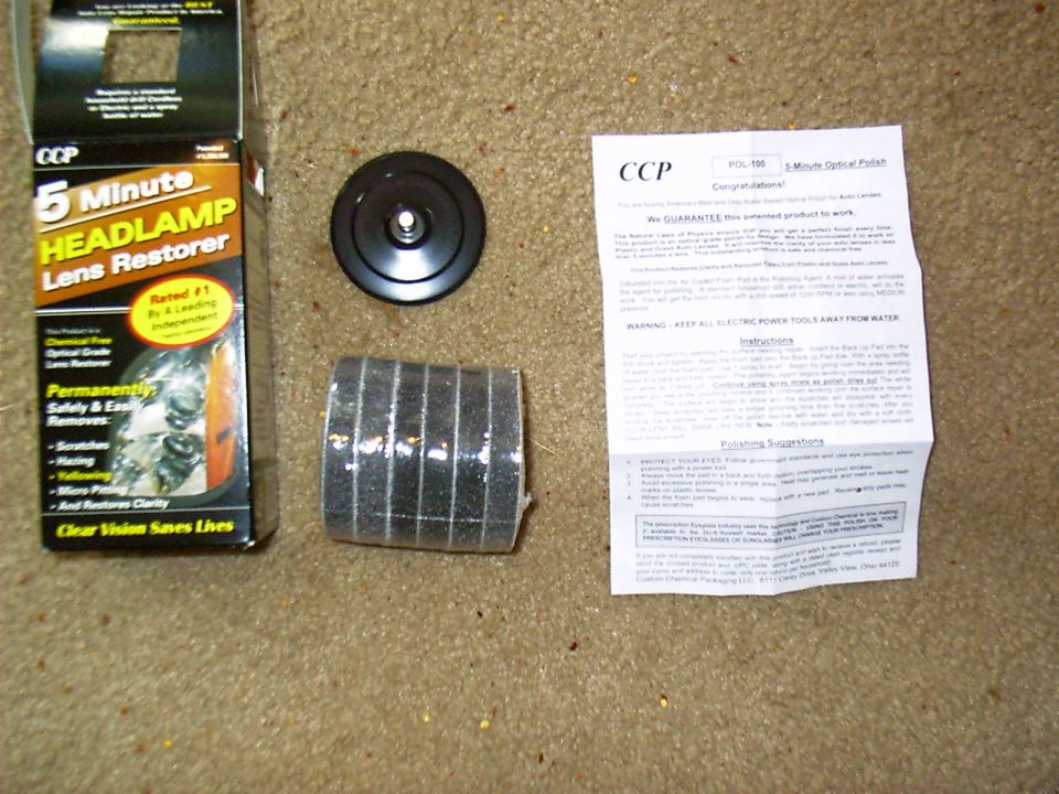 CCP 5-Minute Headlamp Lens Restorer kit contents laid out