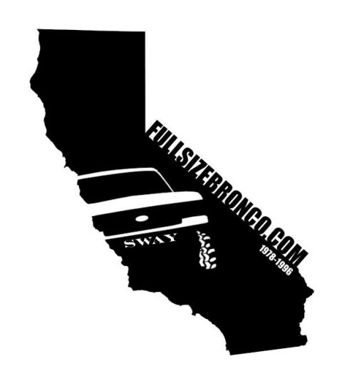 1989 Ford Bronco - Black-and-white sticker or decal artwork shaped like the state of California, with a front-end silhouette of a square-body full-size Bronco…