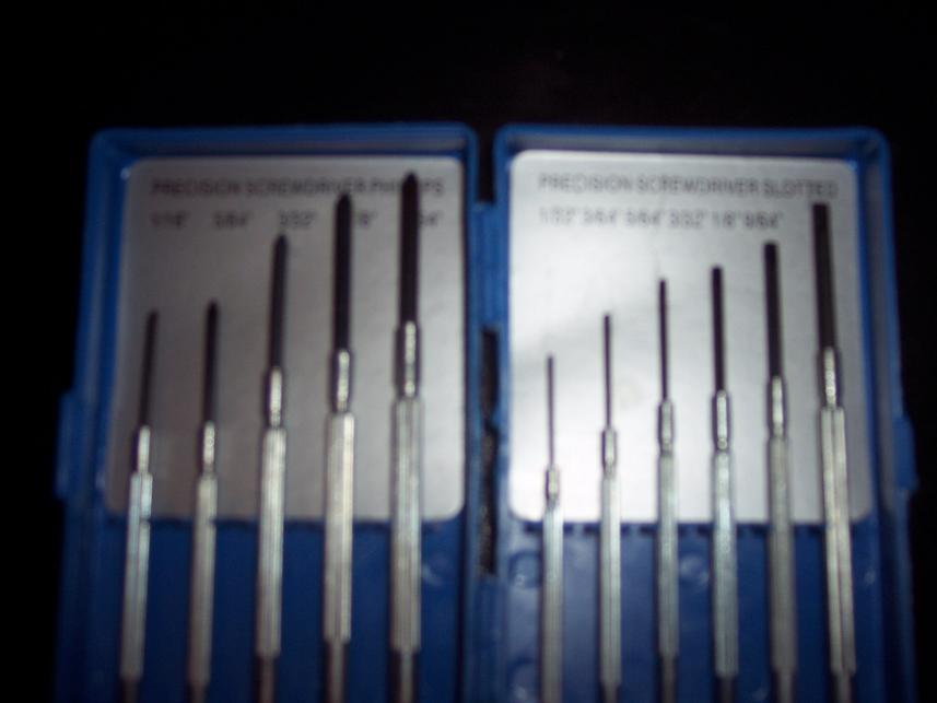 Blue case with precision screwdrivers, slotted and Phillips heads