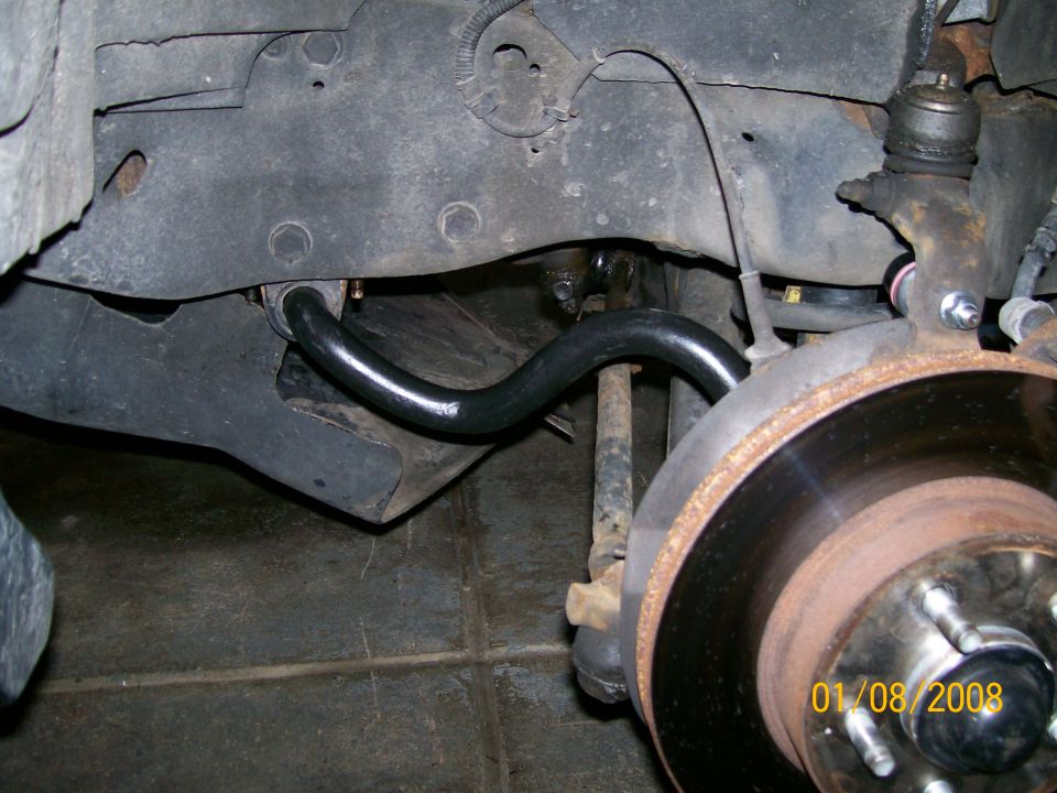 Front sway bar and suspension components, including brake rotor and ball joint