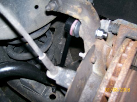 1995 Mercury Grand Marquis - Close-up of a front sway bar link with visible bushings and hardware, dated 01/08/2008.