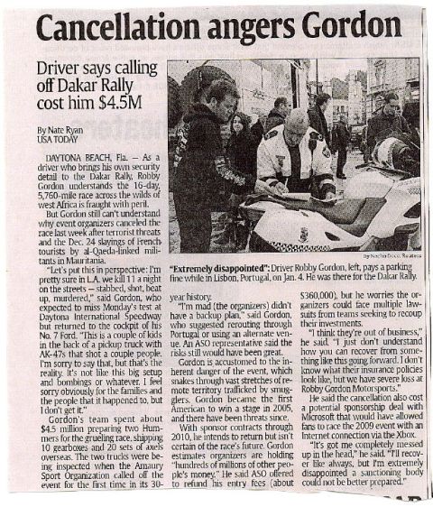 1968 Ford Mustang - Article details driver Robby Gordon's disappointment and financial loss due to the Dakar Rally cancellation.